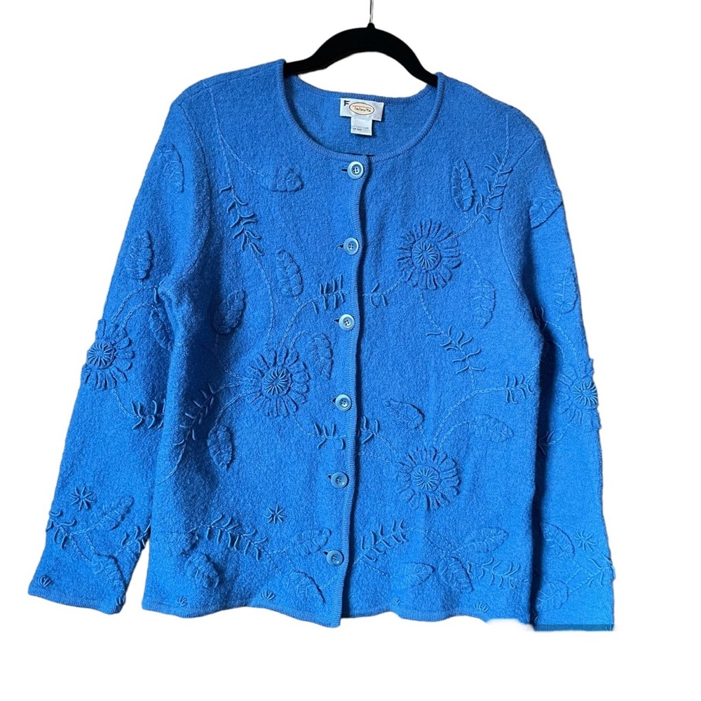 Talbots Blue Floral Embroidered Button Cardigan